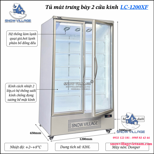 Tủ mát 2 cửa kính 