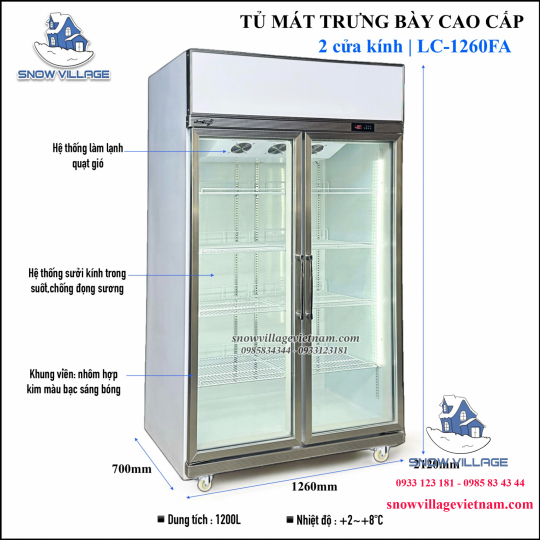 Tủ mát 2 cửa kính cao cấp LC-1260FA