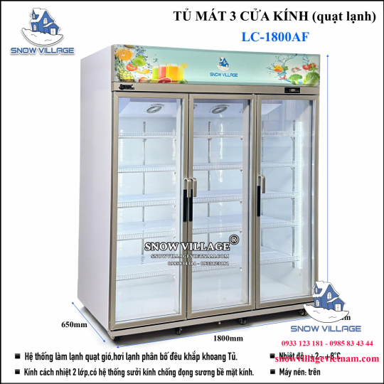 Tủ mát trưng bày 3 cửa (Quạt lạnh) LC-1800AF