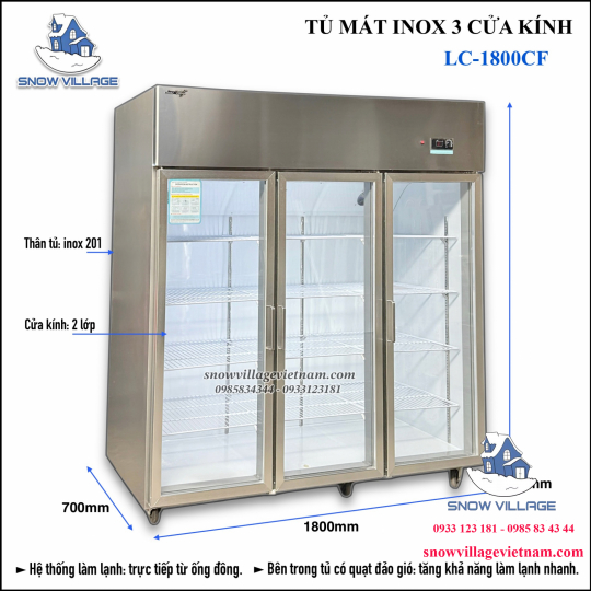 Tủ mát inox 3 cửa LC-1800CF