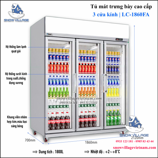 Tủ mát 3 cửa kính cao cấp LC-1860FA