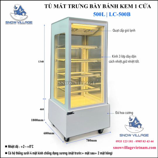 Tủ mát trưng bày bánh kem 1 cửa kính LC-500B