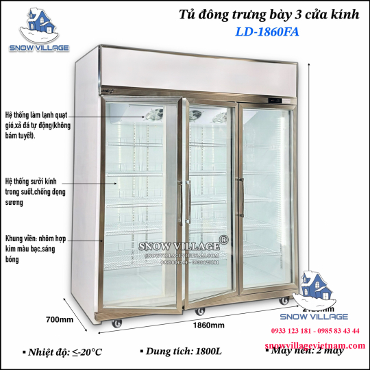Tủ đông 3 cửa kính LD-1860FA