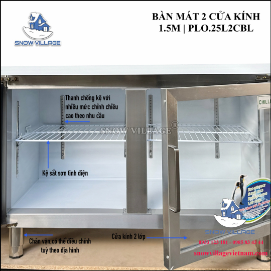 Bàn mát cửa kính 1.5m PLO.25L2CBL