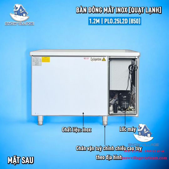 Bàn đông mát inox 1.2m cao cấp PLO.25L2D 850