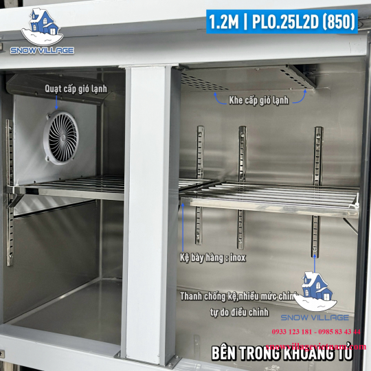 Bàn đông mát inox 1.2m cao cấp PLO.25L2D 850