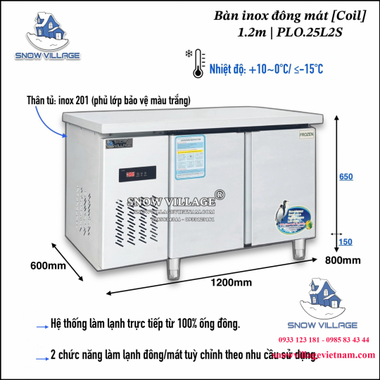 Bàn đông 1.2m 2 chế độ PLO.25L2S