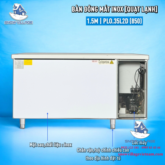 Bàn đông mát inox 1.5m cao cấp PLO.35L2D 850