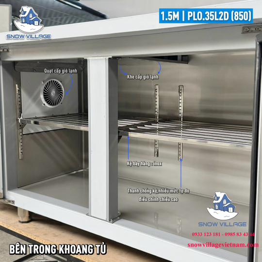 Bàn đông mát inox 1.5m cao cấp PLO.35L2D 850