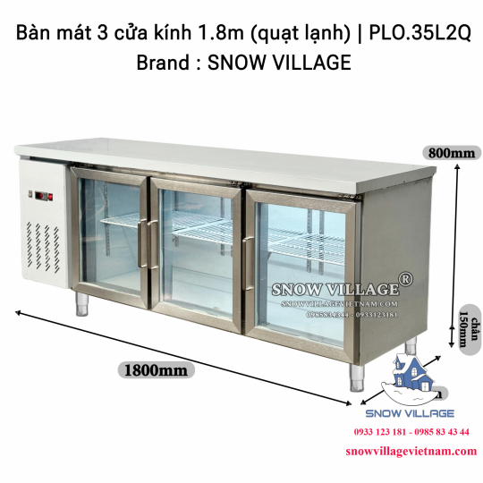 Bàn mát 3 cửa kính 1.8m Quạt lạnh PLO.35L2Q