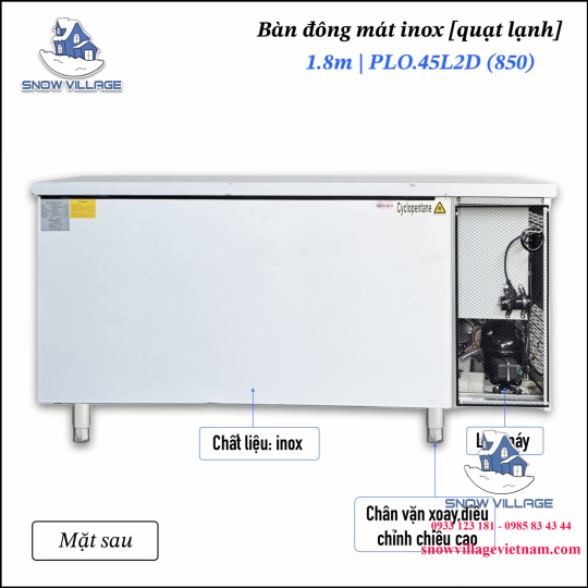 Bàn đông mát inox 1.8m cao cấp PLO.45L2D 850