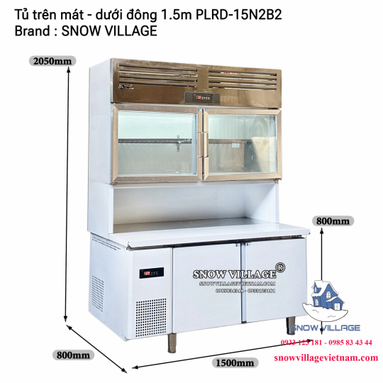 Tủ trên mát - dưới đông inox 1.5m PLRD-15N2B2