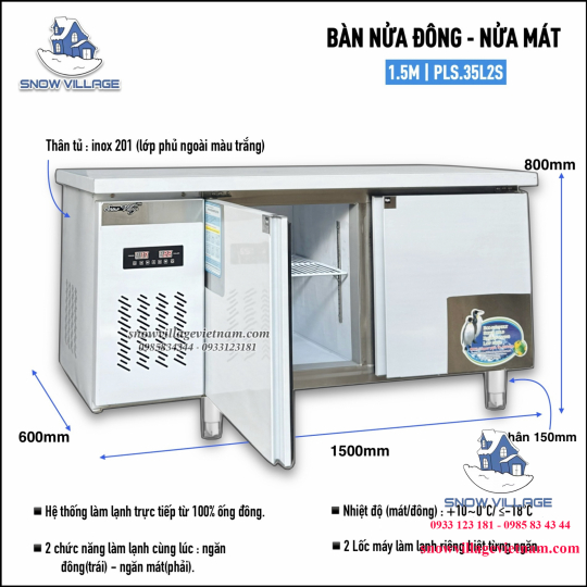 Bàn lạnh nửa đông-nửa mát 1.5m PLS-.35L2S