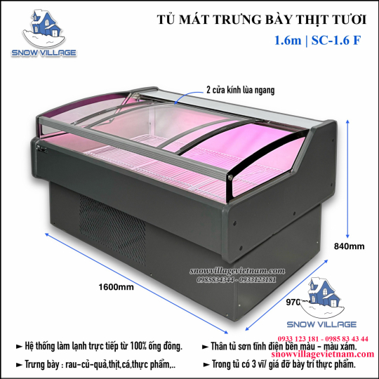 Tủ trưng bày thịt cá tươi 1m6 SC-1.6 F