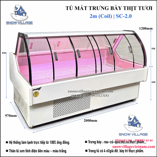 Tủ mát trưng bày thịt tươi 2m (coil) SC-2.0
