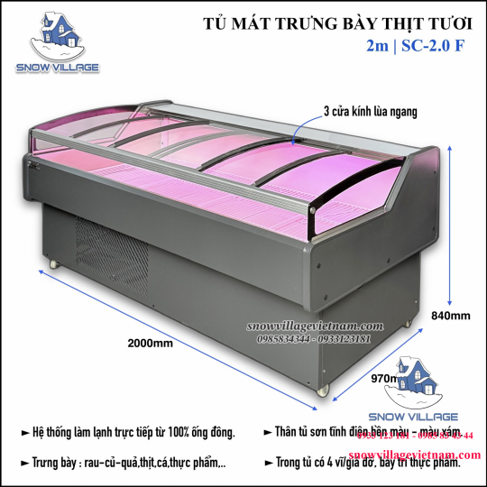 Tủ trưng bày thịt cá tươi 2m SC-2.0 F