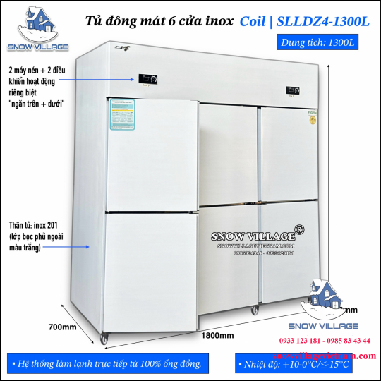 Tủ đông 6 cửa inox Coil SLLDZ4-1300L