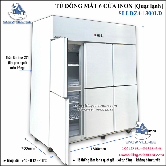 Tủ đông 6 cánh inox Quạt lạnh SLLDZ4-1300LD