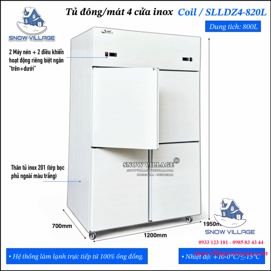 Tủ đông 4 cửa inox Coil SLLDZ4-820L