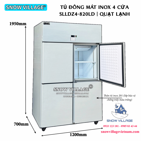 Tủ đông 4 cánh inox quạt lạnh SLLDZ4-820LD