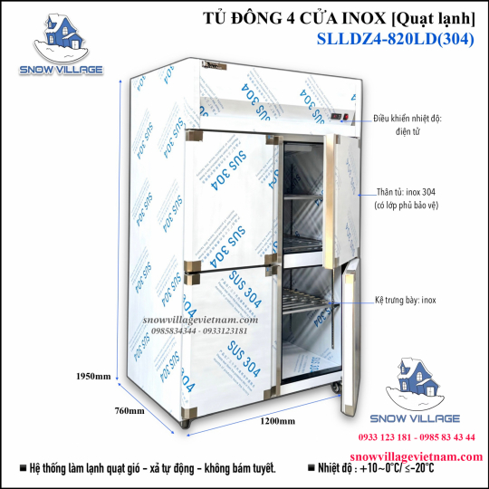 Tủ đông 4 cửa inox 304