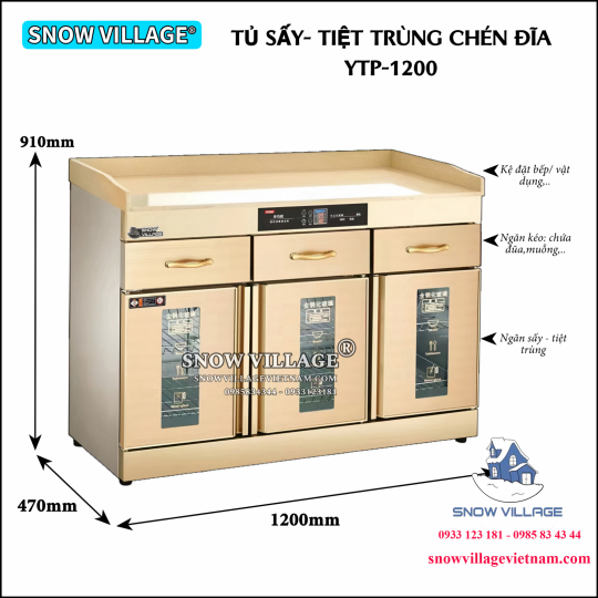 Tủ sấy chén đĩa 3 cửa kính YTP-1200
