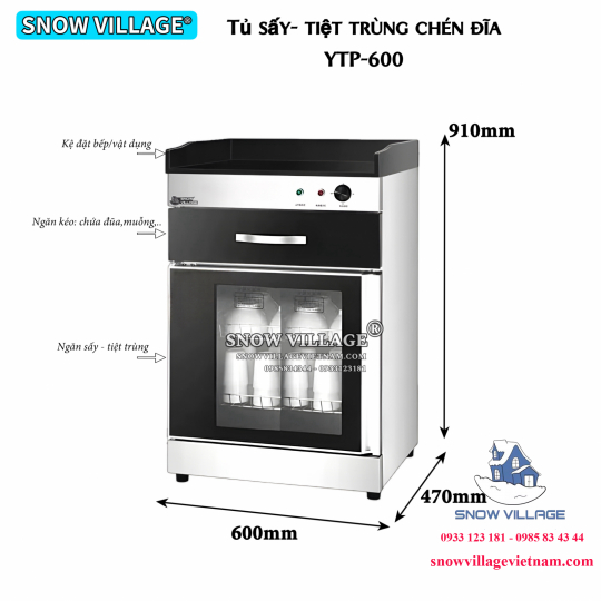 Tủ sấy chén đĩa 1 cửa kính YTP-600