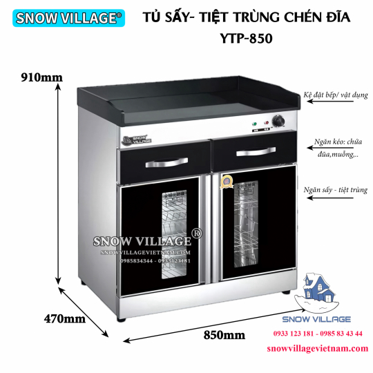 Tủ sấy chén đĩa 2 cửa kính YTP-850